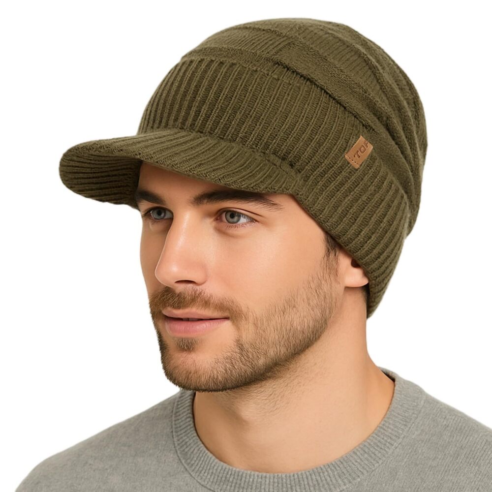 6792 PolarWool 100% Merino Wool Slouchy Beanie Knit Hat with Visor Brim